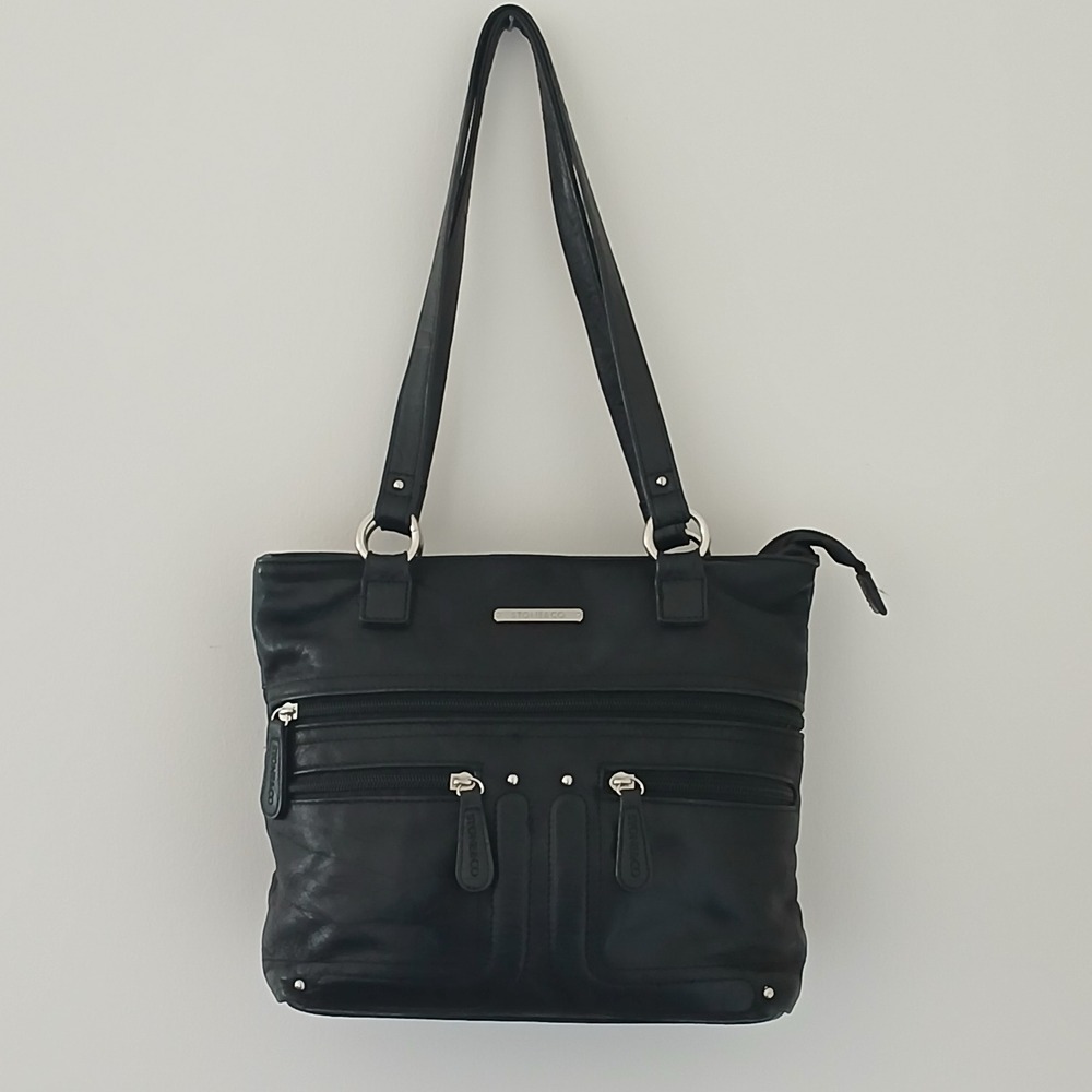 Stone & Co Classic Minimalist Multi-Pocket Genuine Leather Bag Black Ink